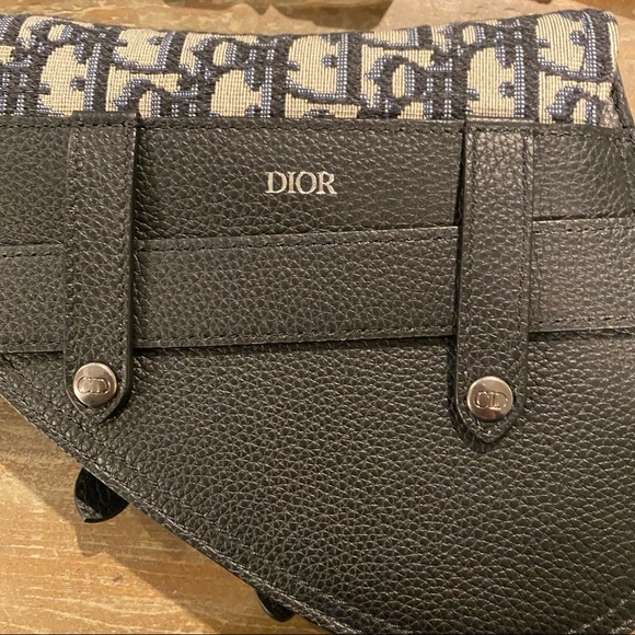 Christian Dior Homme Oblique Saddle Belt Bag Navy Trotter Black Leather - Picture 8 of 15